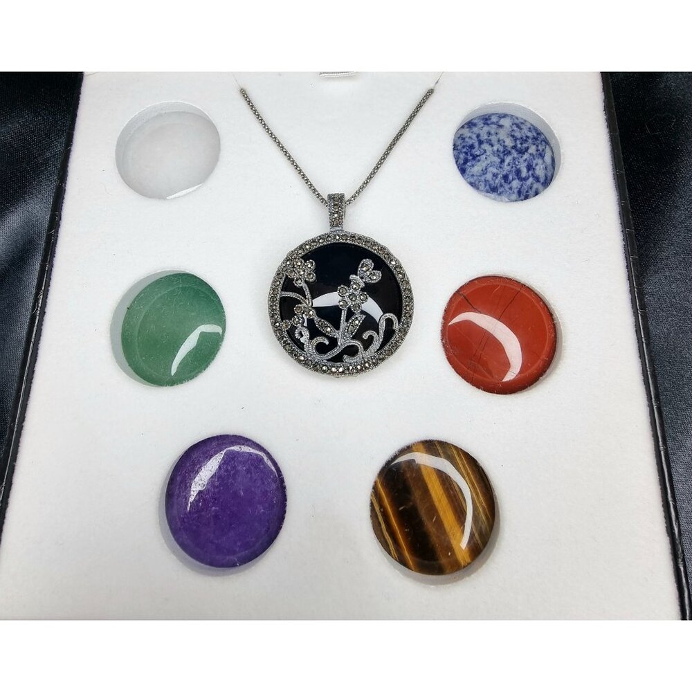 Rare Find Vintage Sterling Silver Pendant Necklace With Interchangeable Gemstone